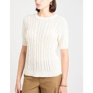 Max Mara Orosei Cable Flax Sweater Short Sleeve Cable Knit Cream $349